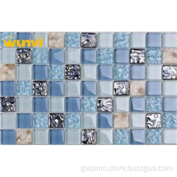 Shopping Mall Floor Blue Glass Mosaic Tiles With Crystal Ch